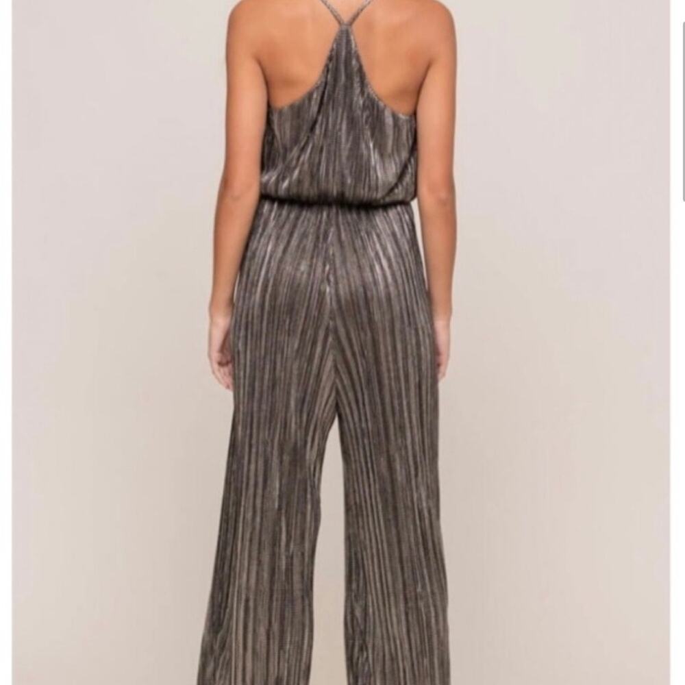 Lush Metallic Jumpsuit Wide Leg Trouser Silver Gold Gunmetal Dressy Size Small - Picture 3 of 12